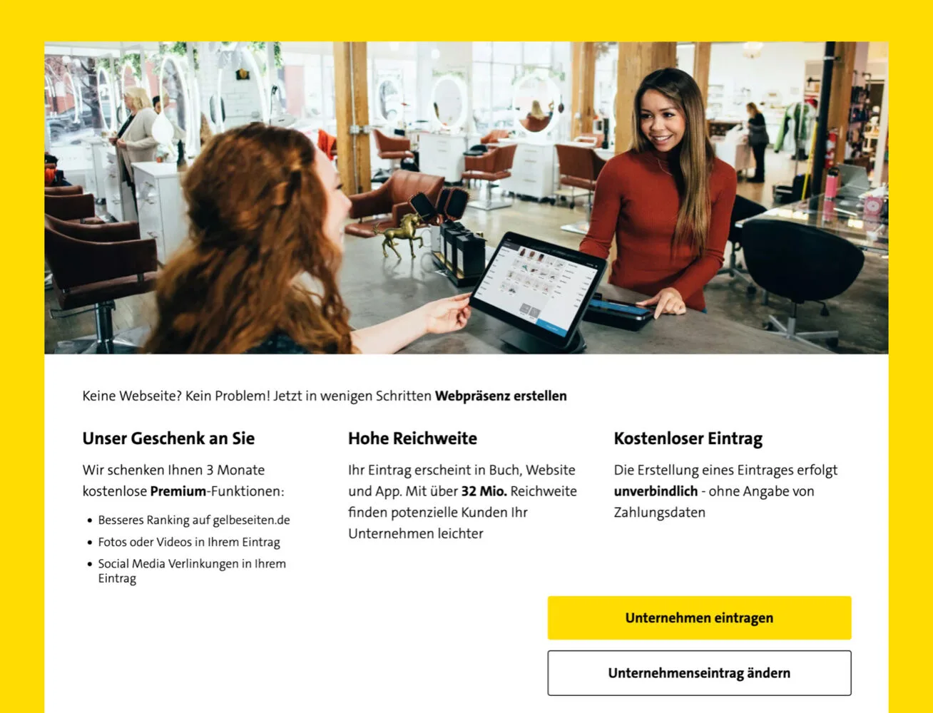 Variante A · Original-Landingpage Gelbe Seiten
