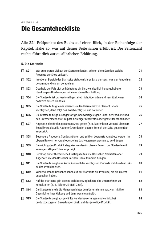 Buchseite: Die Gesamtcheckliste
